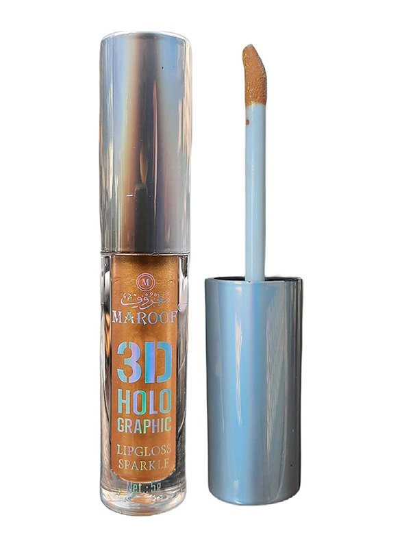 Maroof 3D Holographic Sparkle Lip Gloss, 5g, 10 Glamorous Gold, Gold